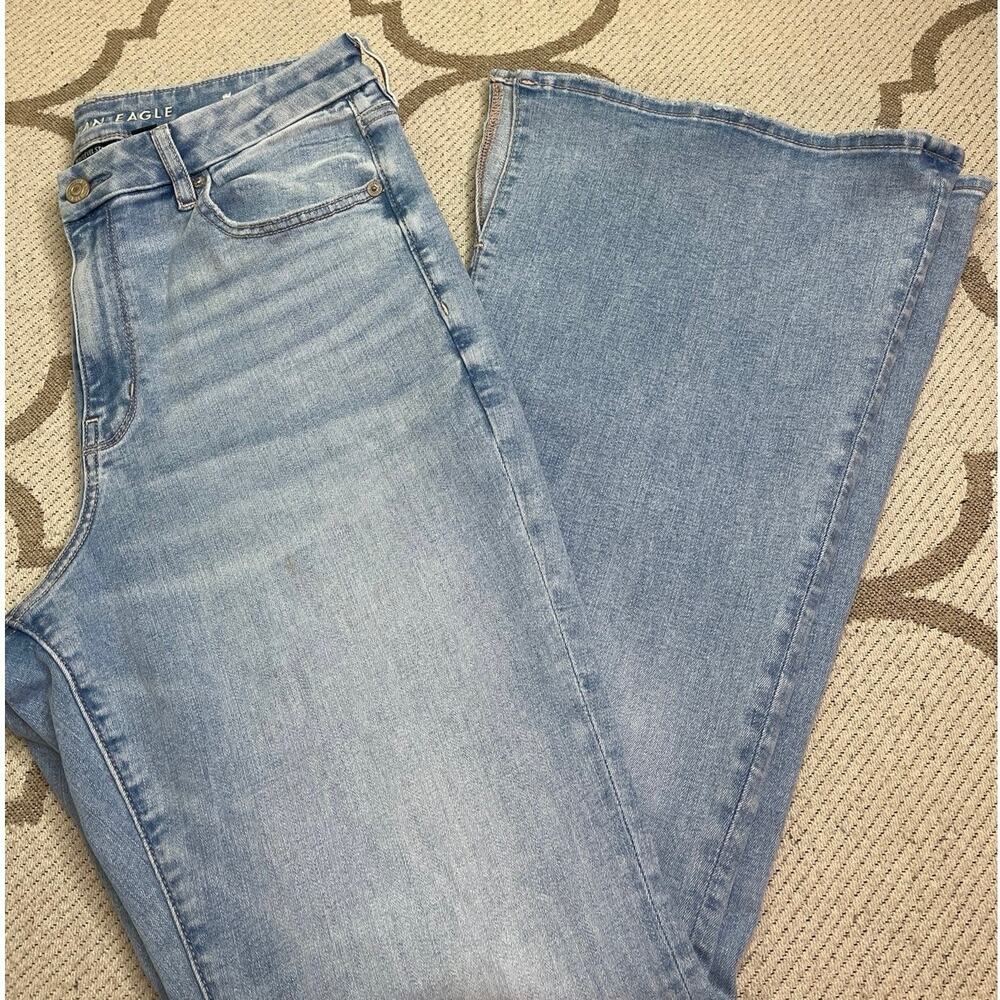 American Eagle Curvy Super High Rise Flare Jeans Stretch Slit Hem Size 10